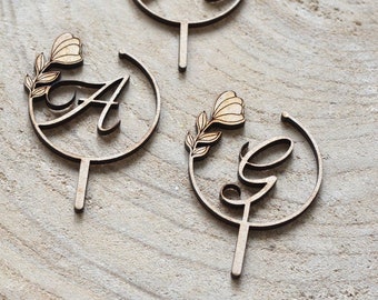 Mini Cake Topper - Wooden Cake Topper - Birthday Cake Decoration - Wedding Cake Topper - Monogram Cake Topper