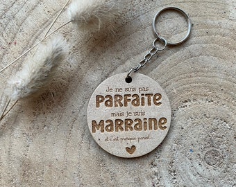 Porte-Clé MarraineParfaite en bois. Porte-clé Marraine. Porte-clé Baptême. Cadeau pour Marraine