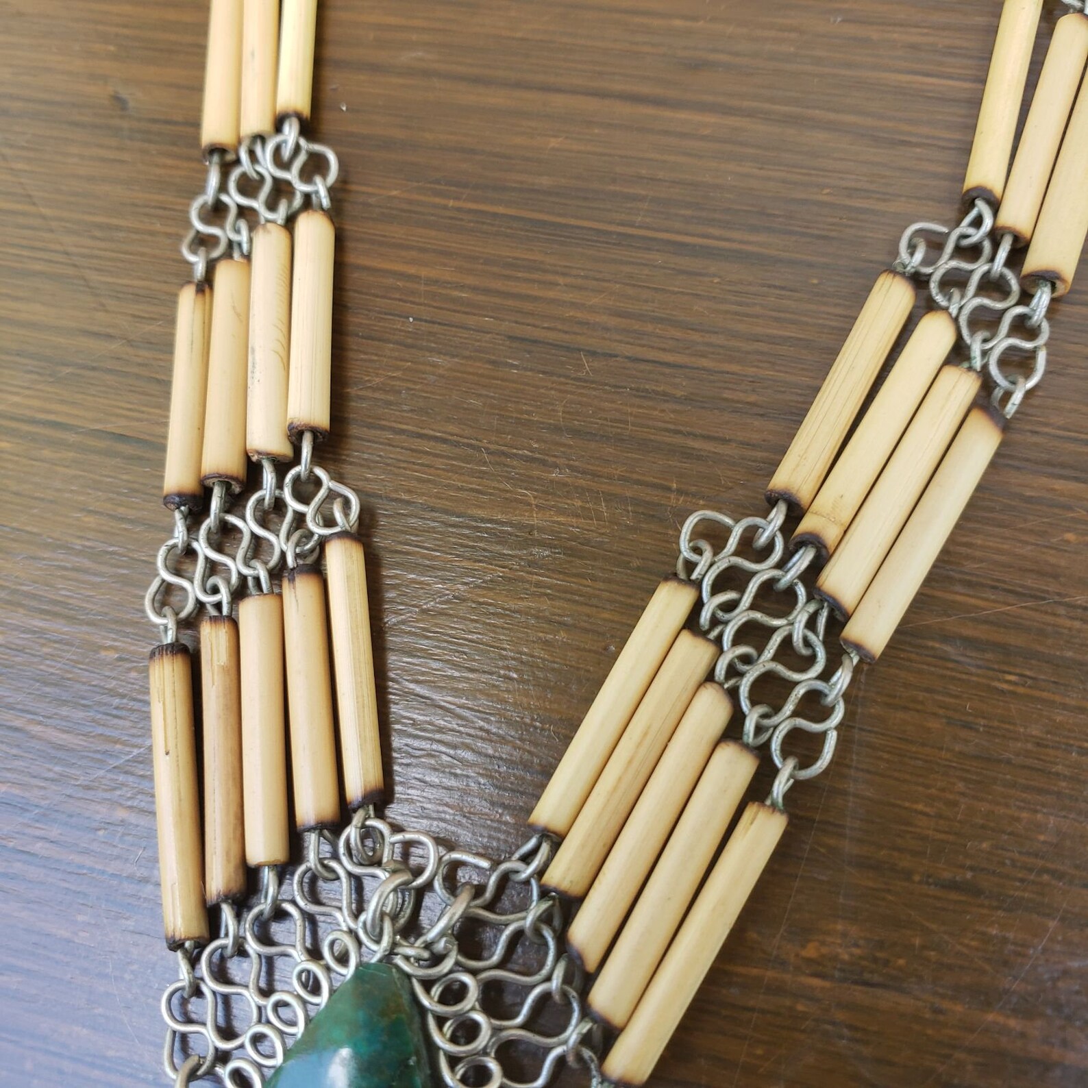 Vintage Boho Bamboo Choker Necklace Natural Stone Peruvian Etsy