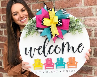 Front Door Decor, Welcome Door Hanger, Front Door Sign, Spring Decor, Summer Home Decor, Beach House Housewarming Gift, Outdoor Patio