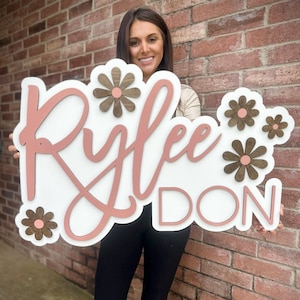 Grand nom de famille, prénom de bébé, prénom de chambre d'enfant, art mural déco chambre d'enfant bohème, cadeau de baby shower, panneau en bois personnalisé, cadeau de naissance