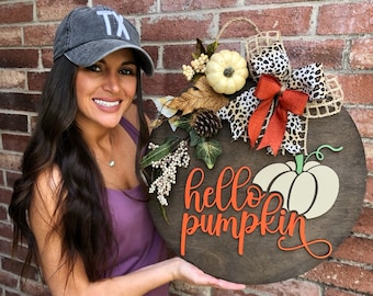 Front Door Decor, Hello Pumpkin Door Hanger, 3D Lettering, Outdoor Fall Wreath, Fall Porch Decor, Fall Sign for Door, Fall Door Decor, Gift