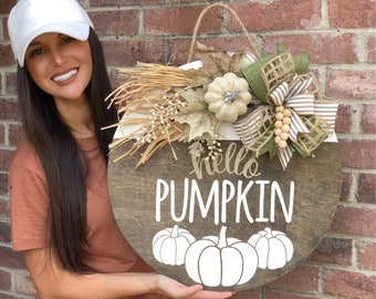 Fall Front Door Decor, Hello Pumpkin Door Hanger, Fall Sign, Fall Wreath, Fall Decor, Fall Door Decor, Fall Porch Decor Outdoor