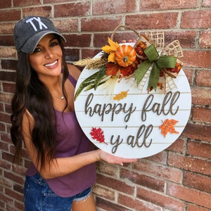 Front Door Decor, Happy Fall Y’all Door Hanger, 3D Lettering, Happy Fall Wreath, Fall Porch Decor, Fall Decor Outdoor, Wooden Fall Sign