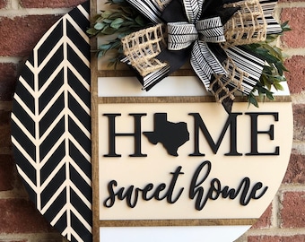 Front Door Decor, Texas Door Hanger, Texas Wreath, State Home Sweet Home Front Door Sign, Porch Decor, Porch Sign, Front Door Sign, Gift