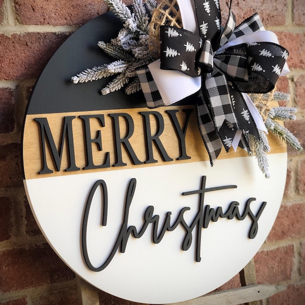 Merry Christmas Door Hanger, Modern Christmas Sign, Door Decor Raised 3D Letters, Christmas Wreath, Christmas Decorations, Porch Decor, Gift