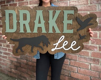 Large Name Sign, Baby Name Sign, Duck Nursery Name, Hunting Nursery Decor Wall Art, Boy Baby Shower Gift, Custom Wooden Sign, Baby Boy Gift
