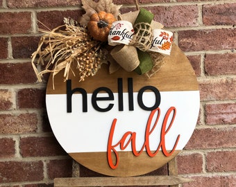 Fall Front Door Decor, Hello Fall Door Hanger, 3D Lettering Fall Sign, Fall Wreath, Fall Porch Decor, Fall Decor, Fall Door Decor, Gift