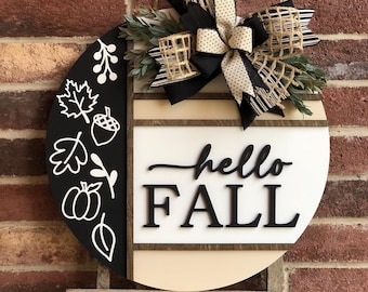 Front Door Decor, Hello Fall Door Hanger, Pumpkin Fall Wreath Porch Decor, 3D Lettering, Home Fall Decor, Outdoor Wooden Sign, Autumn Gift