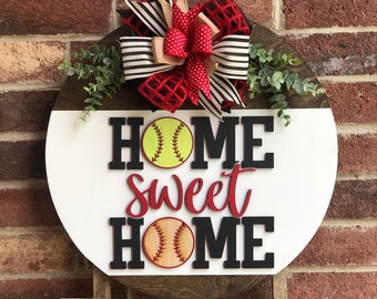 Front Door Decor, Baseball Door Hanger, Softball Home Sweet Home Sign, Front Door Sign, Spring Wreath, Home Decor, Gift, Porch Decor, Gift