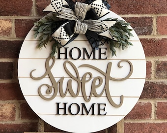 Home Sweet Home Door Hanger, Front Door Decor Wreath, Home Sweet Home Front Door Sign, Porch Decor, Porch Sign, Outdoor Wooden Sign, Gift