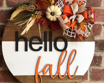 Front Door Decor, Hello Fall Door Hanger, Front Door Sign, Outdoor Fall Wreath, Fall Porch Decor, Fall Sign for Door, Fall Door Decor, Gift