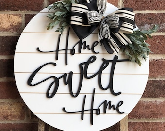 Front Door Decor, Home Sweet Home Door Hanger Wreath, Farmhouse Decor, Front Door Sign, Porch Decor, Porch Sign, Outdoor Wooden Sign, Gift