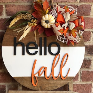 Front Door Decor, Hello Fall Door Hanger, Front Door Sign, Outdoor Fall Wreath, Fall Porch Decor, Fall Sign for Door, Fall Door Decor, Gift
