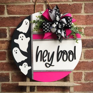 Halloween Front Door Decor, Hey Boo Door Hanger, Halloween Door Hanger, Halloween Wreath, Porch Decor, Ghost Sign, Wooden Fall Sign, Gift