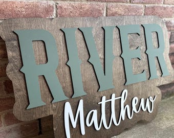 Large Name Sign, Baby Name Sign, Nursery Name Sign, Boho Nursery Decor Wall Art, Boy Baby Shower Gift, Custom Wooden Sign, Boy Nursery