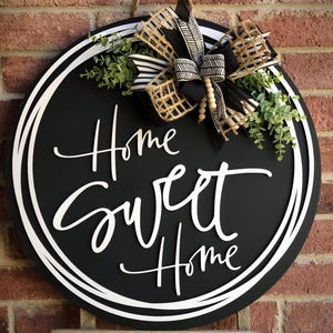 Home Sweet Home Door Hanger Wreath, Front Door Decor, Farmhouse Decor, Front Door Sign, Porch Decor, Porch Sign, Outdoor Wooden Sign, Gift
