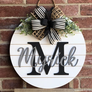 Front Door Decor, Personalized Door Hanger, Family Name Door Hanger, 3D Lettering, Family Name Sign, Porch Decor, Wood Round, Wedding Gift image 1