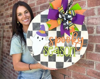 Halloween Front Door Decor, Spooky Season Halloween Decor, Boo Y’all Door Hanger, 3D Lettering, Ghost Halloween Wreath, Pumpkin Fall Decor