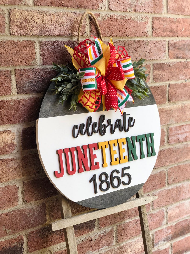 Front Door Decor, Juneteenth Wreath, Juneteenth Door Hanger Sign, Black History Month, Juneteenth Decor, Front Door Sign, Porch Decor, Gift image 2