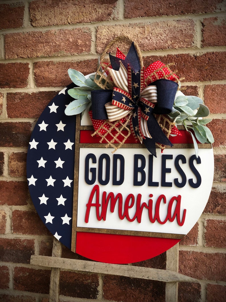 Front Door Decor, Patriotic Door Wreath, Americana Welcome Door Hanger, Welcome Sign, Door Sign, Summer Home Decor, 3D Letters, Porch Decor image 5