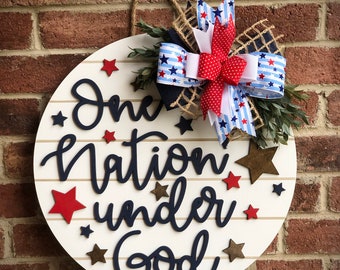 Front Door Decor, Patriotic Door Wreath, Americana Door Hanger, One Nation Under God Door Sign, Welcome Sign, Summer Home Decor, 3D Letter