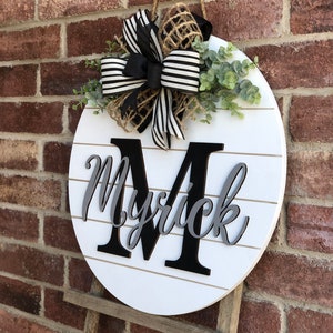 Front Door Decor, Personalized Door Hanger, Family Name Door Hanger, 3D Lettering, Family Name Sign, Porch Decor, Wood Round, Wedding Gift image 3