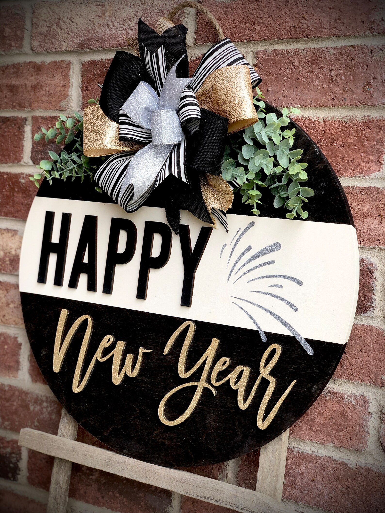 Happy New Year Door Hanger, Front Door Decor, New Years Wreath, Front ...