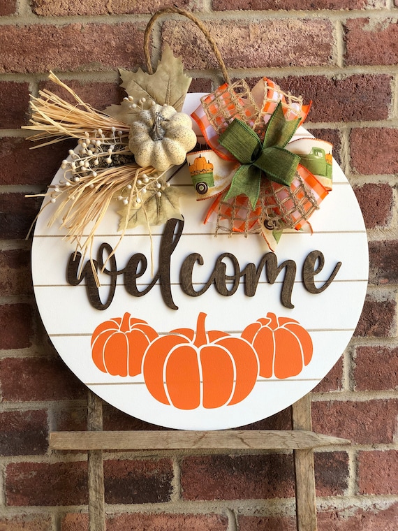Front Door Decor Fall Door Hanger Happy Fall Wreath Etsy
