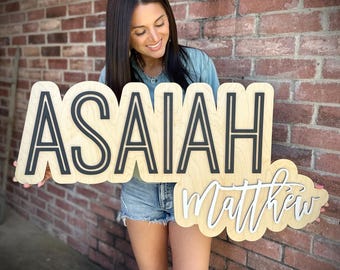 Large Name Sign, Minimalist Baby Name Sign, Nursery Name Sign, Neutral Nursery Decor Wall Art, Boy Baby Shower Gift, Custom Wooden Sign