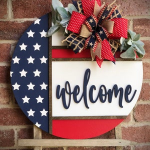 Front Door Decor, Patriotic Door Wreath, Americana Welcome Door Hanger, Welcome Sign, Door Sign, Summer Home Decor, 3D Letters, Porch Decor