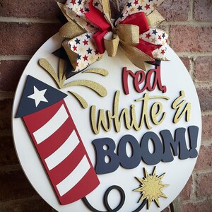 Red White and Boom Front Door Decor, Happy 4th of July Door Hanger ...