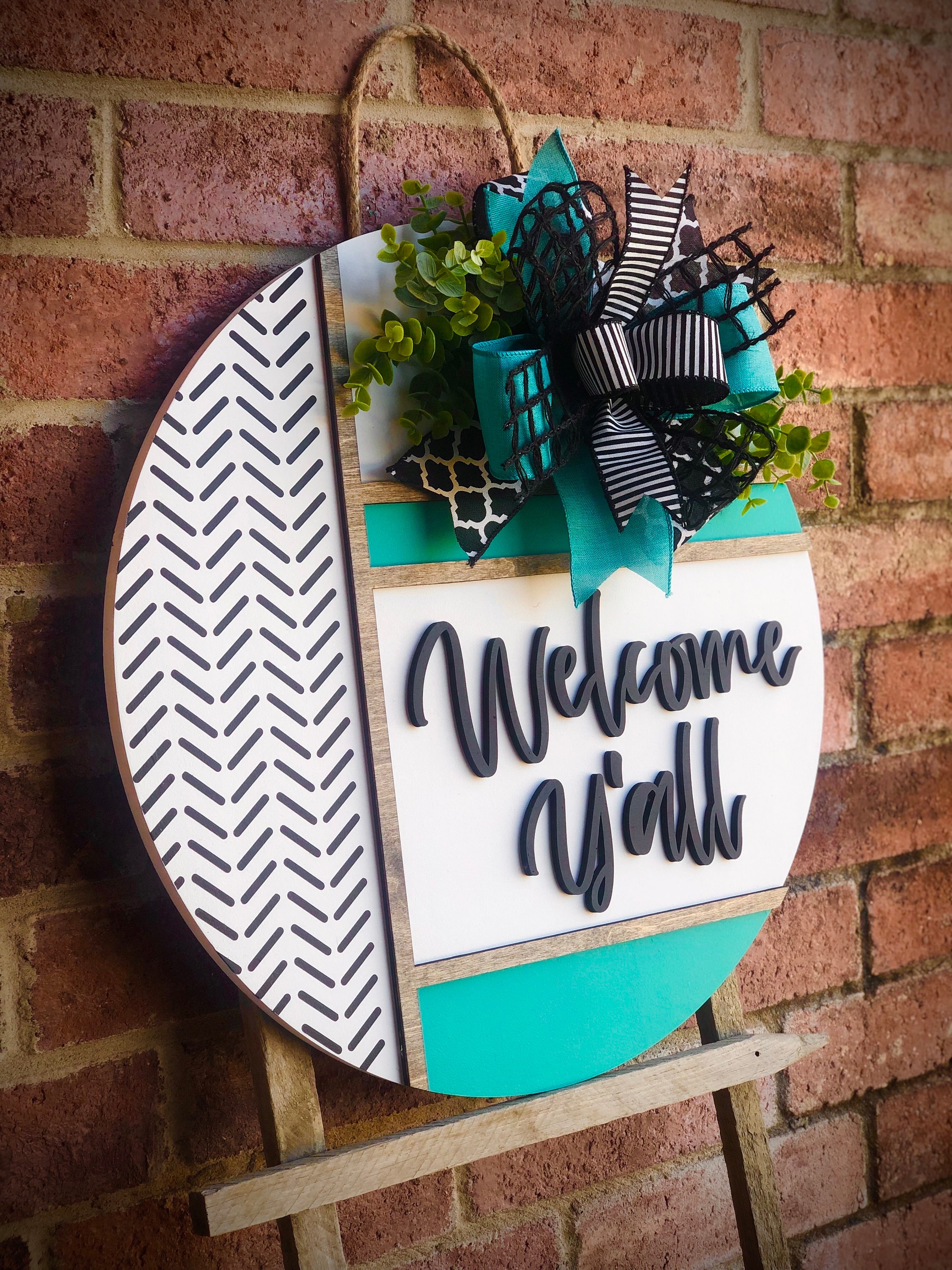 Front Door Decor, Herringbone Welcome Door Hanger, Welcome Sign, Front Door Wreath, Front Door Sign, Spring Porch Decor, Porch Sign, Gift