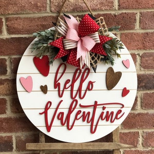 Front Door Decor, Valentines Day Decor Door Hanger, Hello Valentine Wreath Porch Decor, Home Decor Door Tags, Valentine Farmhouse Decor