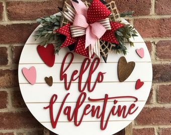 Front Door Decor, Valentines Day Decor Door Hanger, Hello Valentine Wreath Porch Decor, Home Decor Door Tags, Valentine Farmhouse Decor