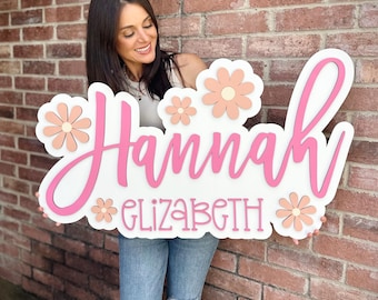 Large Name Sign, Baby Name Sign, Nursery Name Sign, Boho Nursery Decor Wall Art, Girl Baby Shower Gift, Custom Wooden Sign, Baby Girl Gift