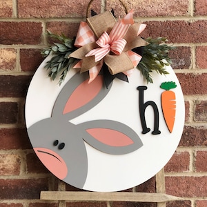 Easter Door Hanger, Bunny Front Door Decor, Easter Wreath, Wood Easter Sign, Spring Wreath, Farmhouse Home Bunny Decor Outdoor, Easter Decor