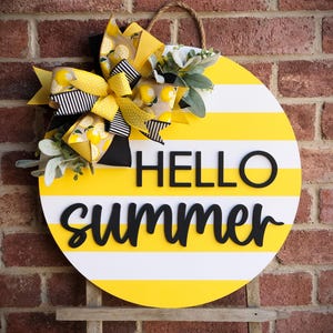 Decoración de puerta de entrada, colgador de puerta con texto en inglés "Hola verano", decoración de porche con corona de verano, decoración del hogar, decoración de verano, letrero para puerta de entrada, estilo rústico