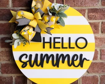 Front Door Decor, Lemon Hello Summer Door Hanger, Summer Wreath Porch Decor, Home Decor, Summer Decor, Front Door Sign, Farmhouse
