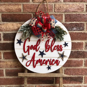 Front Door Decor, God Bless America Door Hanger, Americana Home Decor, 3D Letters Door Sign, Patriotic Wreath, Farmhouse Outdoor Sign, Gift