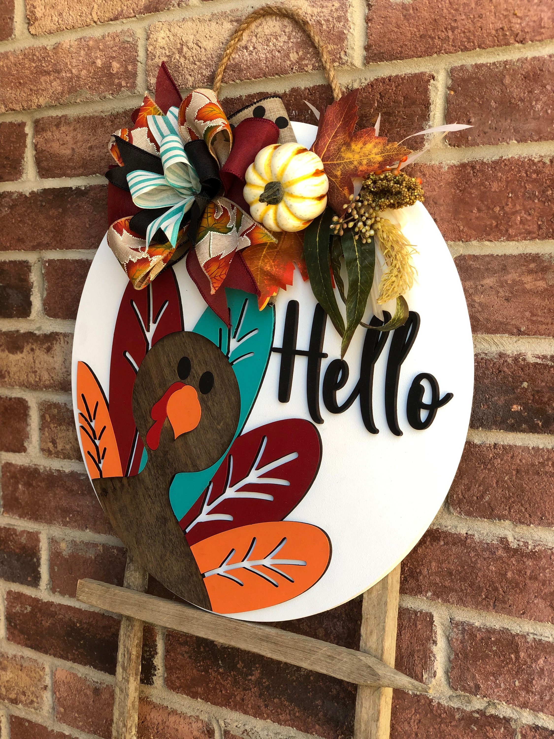 Front Door Decor, Thanksgiving Door Hanger, Turkey Fall Wreath