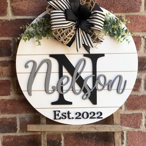 Front Door Decor, Personalized Door Hanger, Family Name Door Hanger, 3D Lettering, Family Name Sign, Porch Decor, Wood Round, Wedding Gift image 6