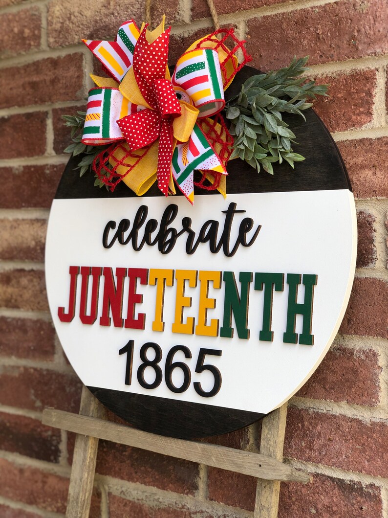 Front Door Decor, Juneteenth Wreath, Juneteenth Door Hanger Sign, Black History Month, Juneteenth Decor, Front Door Sign, Porch Decor, Gift image 3
