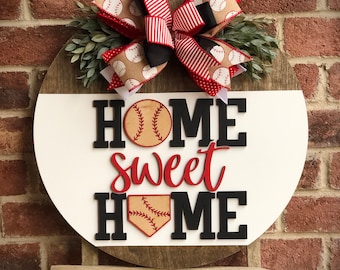 Home Sweet Home Baseball Door Hanger, Front Door Decor Baseball Sign, Spring Wreath, Home Decor, Outdoor Porch Decor, Baseball Familiy Gift