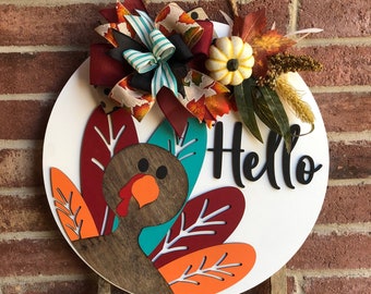 Front Door Decor, Thanksgiving Door Hanger, Turkey Fall Wreath, Front Door Sign,Fall Porch Decor, Fall Decor Outdoor, Hello Fall Sign, Gift