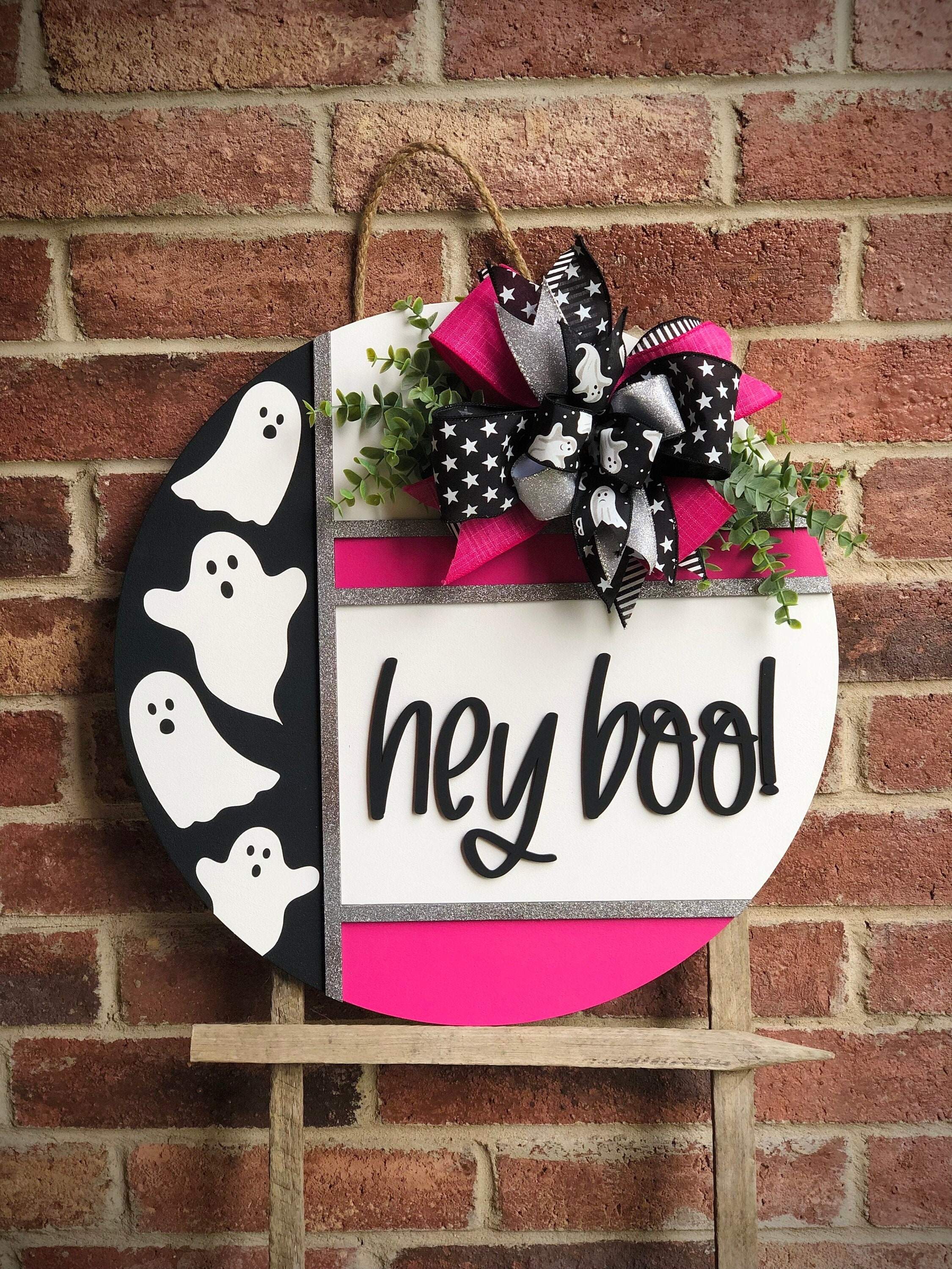 Halloween Front Door Decor, Hey Boo Door Hanger, Halloween Door Hanger, Halloween Wreath, Porch Decor, Ghost Sign, Wooden Fall Sign, Gift