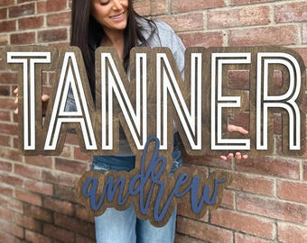 Boy Nursery Sign, Baby Name Sign, Baby Room Nursery Decor Wall Art, Baby Boy Shower Gift, Custom Wooden Sign, 3D Large Name Sign for Boy