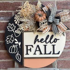 Hello Fall Door Hanger For Front Door, Fall Wreath, Front Door Decor, Porch Decor, 3D Lettering, Home Decor, Outdoor Porch Wooden Fall Sign image 3