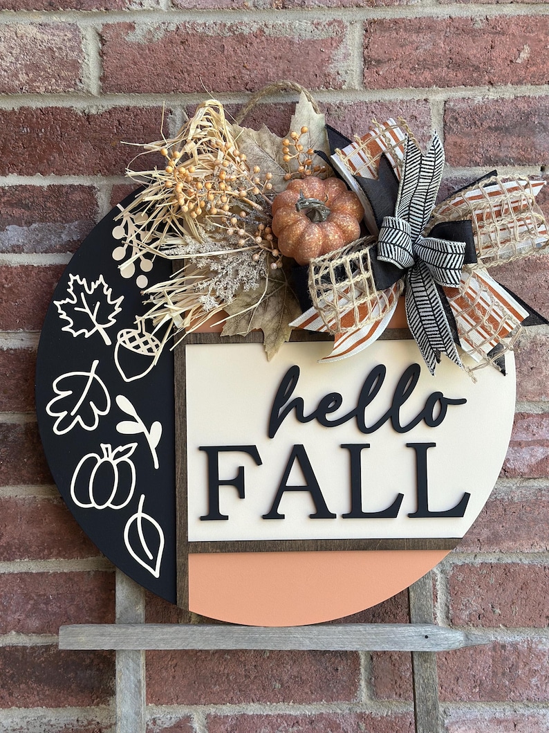 Hello Fall Door Hanger For Front Door, Fall Wreath, Front Door Decor, Porch Decor, 3D Lettering, Home Decor, Outdoor Porch Wooden Fall Sign image 3