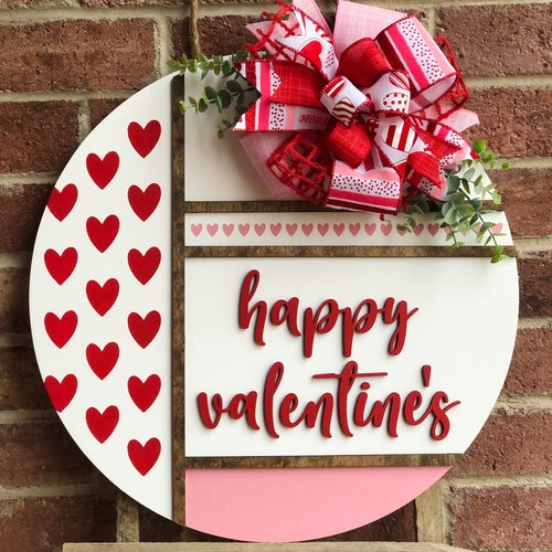 Happy Valentines Door Hanger Front Door Decor Valentines Etsy